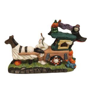 Vintage Spooky Hollow Porcelain Haunted Coach Carriage Wagon Halloween Village